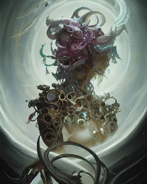 Prompt: portrait of a beautiful supernatural biomechanical emanation, by pete mohrbacher and artgerm and wlop, digital art, highly detailed, intricate, fantasy, mystical, sharp focus, Trending on Artstation HQ, deviantart, unreal engine 5, 4K UHD image