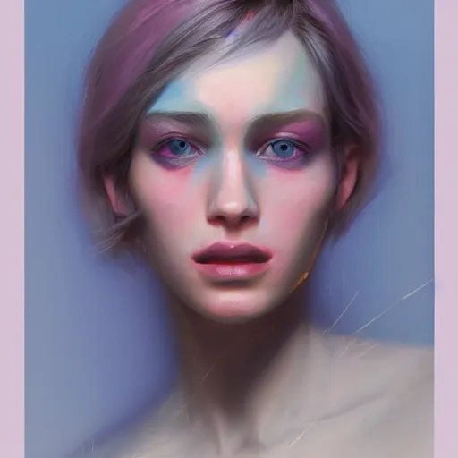 Prompt: A vibrant pastel close up of a female by Alec Soth and Marek Okon, trending on Artstation:3