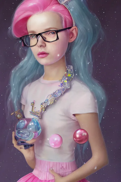 Prompt: highly detailed, profile portrait of 1 8 yr old princess bubblegum, experimenting in her science lab, wearing lab coat and safety glasses and sapphire tiara, bubblegum hair with sapphire tiara, bubblegum face, bubblegum body, pink skin, illustration, concept art by nicoletta ceccoli, mark ryden, lostfish, detailed and intricate environment, 8 k resolution, hyperrealistic, octane render