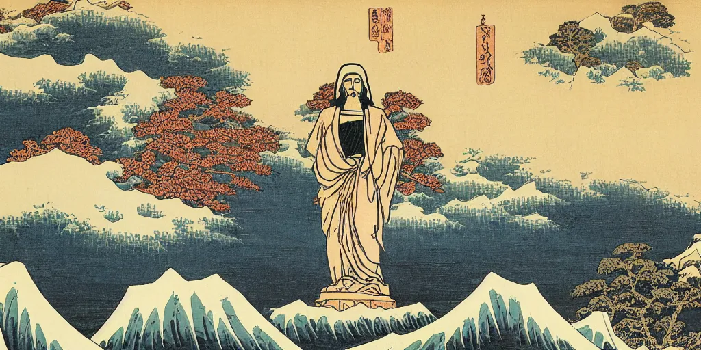 Image similar to i, Cristo Redentor by Hokusai