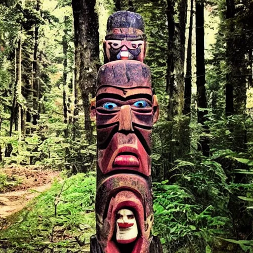 Prompt: check out this freaky totem i found in the woods. does anyone know what it is? 👀