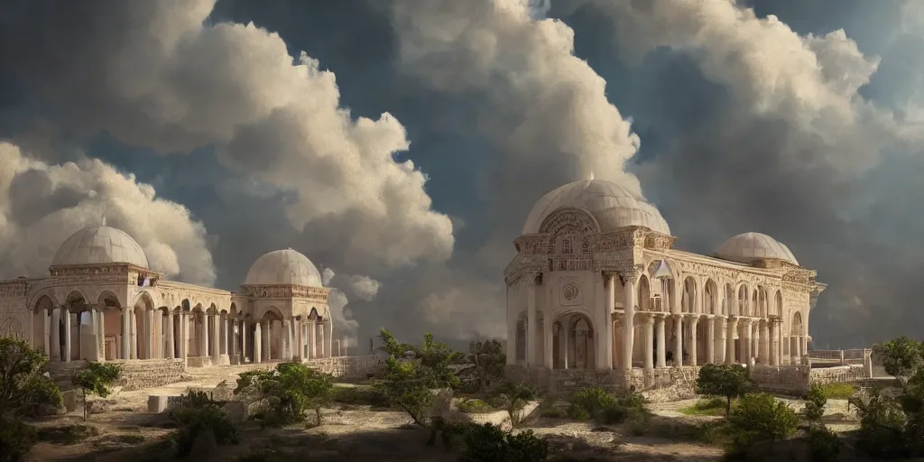 Prompt: beautiful digital illustration of a Byzantine palace in the clouds, surrounded by fluffy cotton candy clouds, pastel color scheme, establishing shot, cinematic, architecture, concept art, deviantArt, artsation, artstation HQ, HD, 16k resolution, smooth, sharp detail, amazing depth, octane, finalRender, Unreal Engine