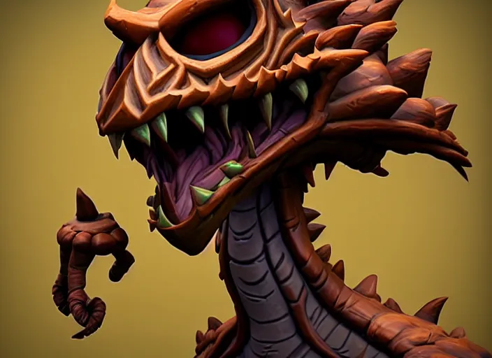 Image similar to brown wooden festeroot dragonskull treant head, stylized stl, 3 d render, activision blizzard style, hearthstone style, darksiders art style