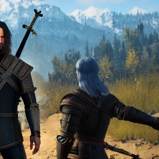 Image similar to keanu reeves in the witcher 3 4 k detailed super realistic