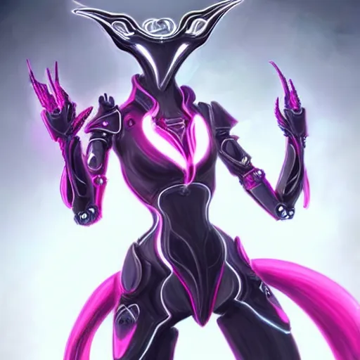 Prompt: highly detailed realistic exquisite fanart, of a beautiful female warframe, but as an anthropomorphic elegant robot female dragon, glowing eyes, shiny and smooth off-white plated armor, bright Fuchsia skin beneath the armor, sharp claws, well designed robot dragon dragon hands, and sharp elegant robot dragon feet, royal elegant pose, full body and head shot, epic cinematic shot, professional digital art, high end digital art, sci fi, DeviantArt, artstation, Furaffinity, 8k HD render, epic lighting, depth of field