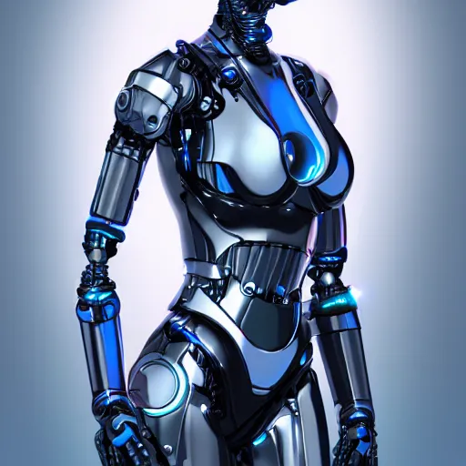 Image similar to a beautiful woman wearing robot suit with wires and light, highly detailed, photorealistic, artstation, smooth