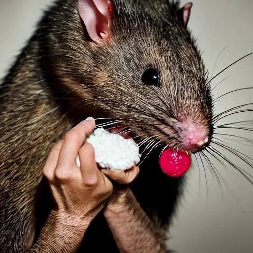 Prompt: national geographic photo of a supermodel eating a live rat in her mouth.