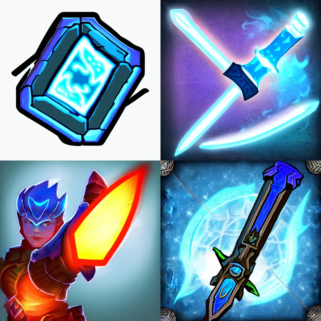 Prompt: skill icon of energy sword d&d mmorpg . digital paint of a glowing blue sword