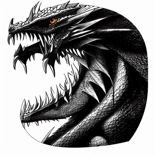 Image similar to dragon, sticker, b & w, white outline, by artgerm and greg rutkowski, grey background