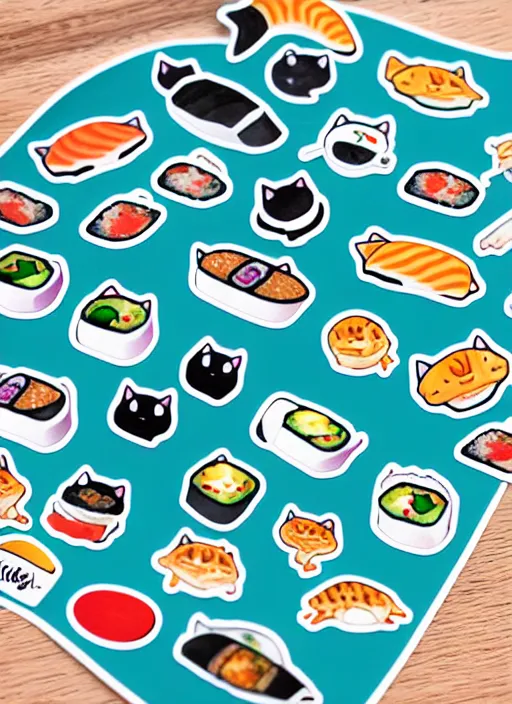 Image similar to cats and sushi sticker sheet