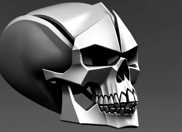 Prompt: jagged damaged brushed metal skull faceplate, stylized stl, 3 d render, activision blizzard style, hearthstone style, darksiders art style