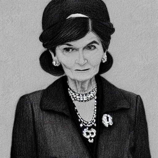 Image similar to pencil illustration of coco Chanel highly detailed, cinematic,