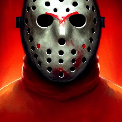 Prompt: mid shot Jason friday the 13th, hockey mask, bloody,intricate, cinematic lighting, highly detailed, digital painting, artstation, concept art, smooth, sharp focus, illustration, art by Artgerm and Greg Rutkowski, Cgsociety