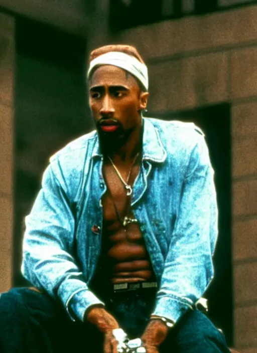 Prompt: film still of Tupac as John McClane in Die Hard, 4k