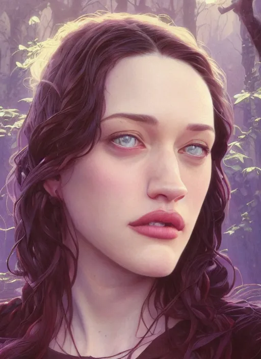 Image similar to Hyper realistic detailed portrait of Kat Dennings, Stephen Bliss, unreal engine, fantasy art by Greg Rutkowski, Loish, Rhads, ferdinand knab, Makoto Shinkai and Lois van baarle, ilya kuvshinov, rossdraws, Tom Bagshaw, alphonse mucha, global illumination, radiant light, detailed and intricate environment, highly detailed, award winning art