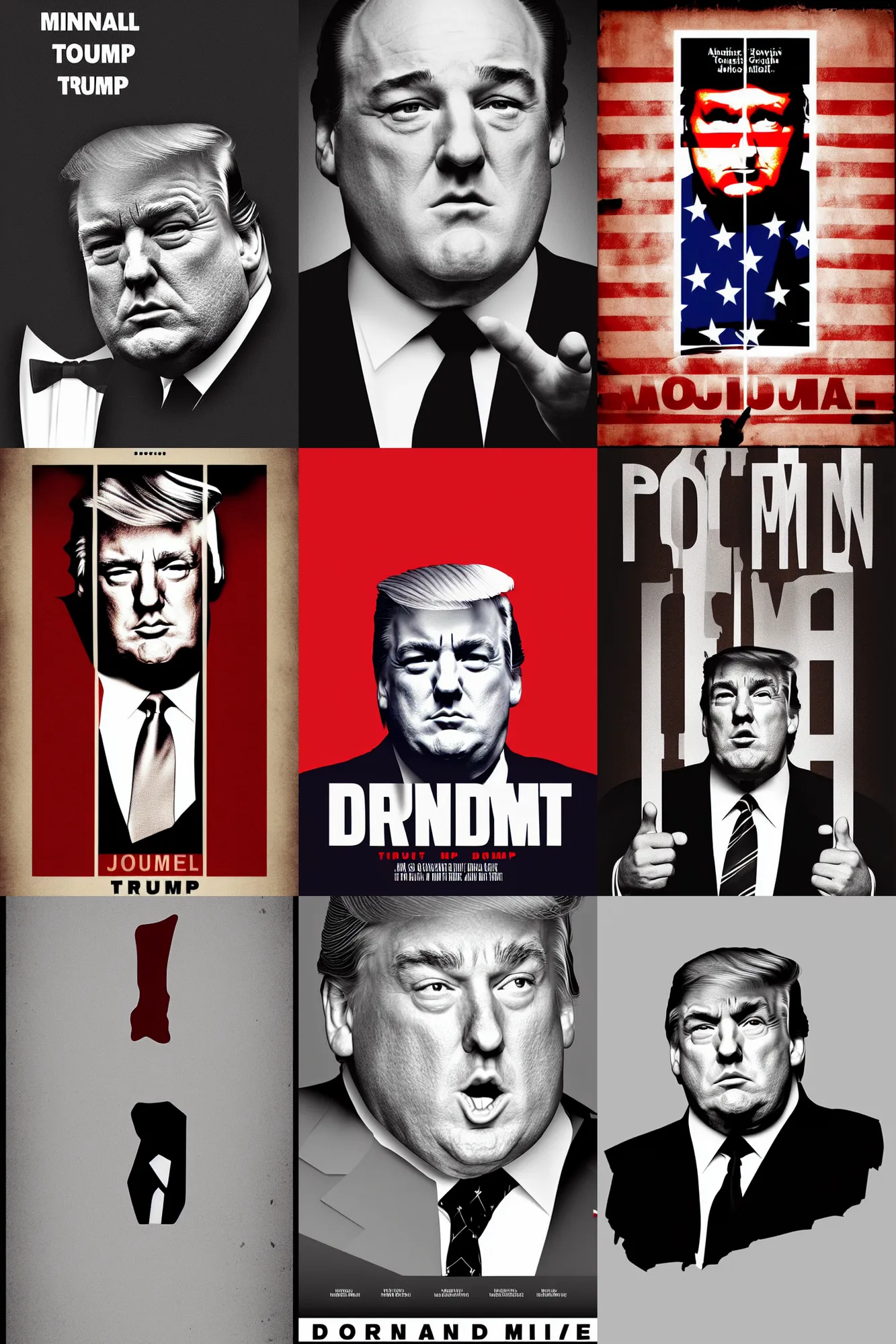 Prompt: minimal movie poster, james gandolfini as donald trump, digital art