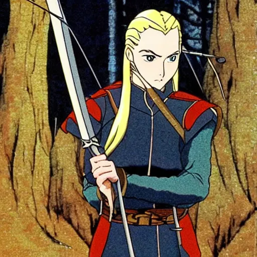 Image similar to legolas from the anime lord of the rings (1986), studio ghibli, very detailed, realistic, hayao miyazaki, kentaro miura, satoshi kon