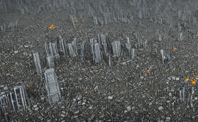 Image similar to highly detailed rendering of wuhan covered in giant maggots, octane render, unreal engine, cinematic, 8 k, disturbing, disgusting, rubbish, decrepit, highly detailed