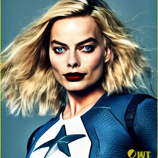 Prompt: margot robbie model as captain america model photoshoot closeup avengers harley quinn