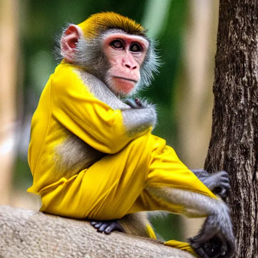 Image similar to a monkey wearing a yellow kimono, 8 k