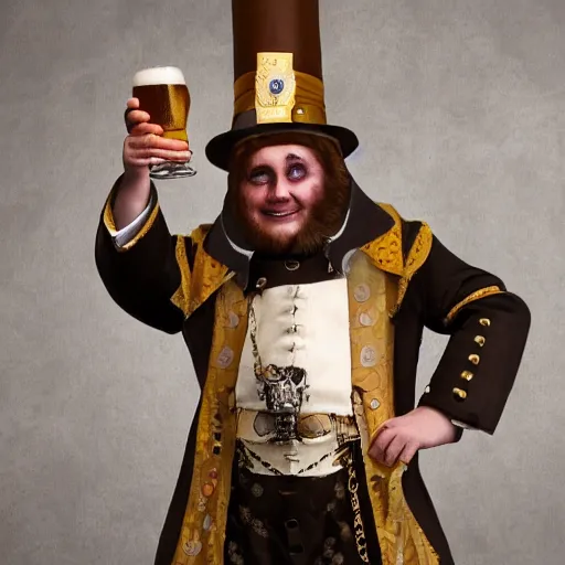 Prompt: photo of the steampunk Pope drinking a beer, 50mm, beautiful photo