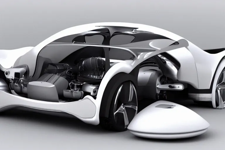 Image similar to A futuristic car designed by Apple Inc., iPhone design, Apple Inc design, studio photo, 3d concept