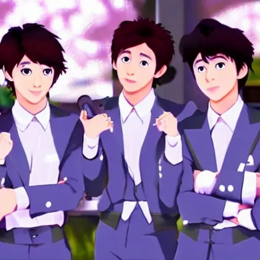 Prompt: still frame of j-pop boy band arashi in Pixar's up