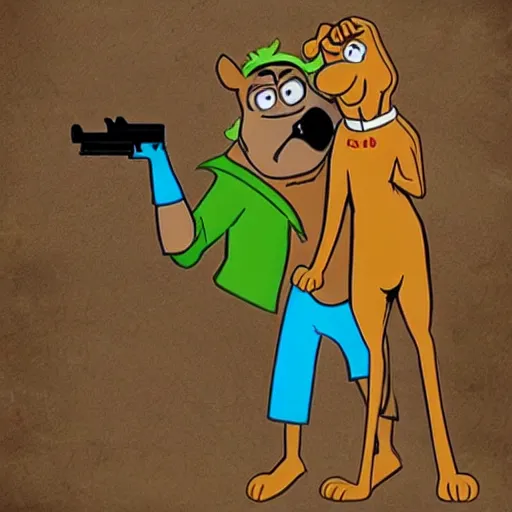Prompt: Scooby Doo holding a gun