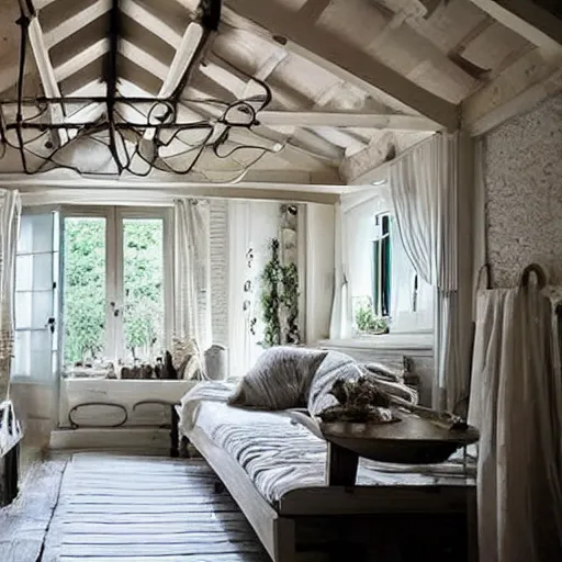 Image similar to a very clean cottage interior. cozy. artistic. simplistic