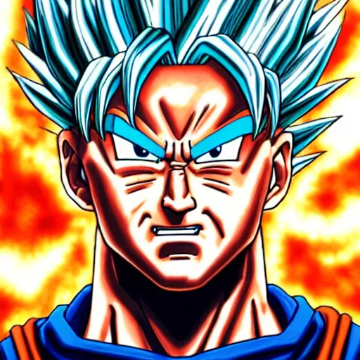 Image similar to ultra realistic portrait painting of joe biden as super saiyan goku, art by akira toriyama, 4 k, dragon ball artstyle, cel shaded, highly detailed, epic lighting