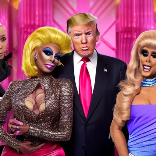 Image similar to donald trump as a guest judge on ru paul's drag race