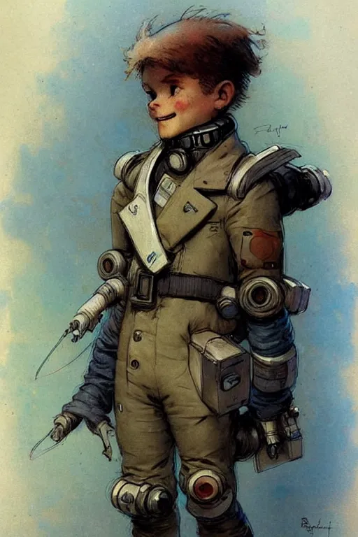 Prompt: ( ( ( ( ( 2 0 5 0 s retro future 1 0 year old boy super scientest in space pirate mechanics costume full portrait. muted colors. ) ) ) ) ) by jean baptiste monge, rudolph belarski!!!!!!!!!!!!!!!!!!!!!!!!