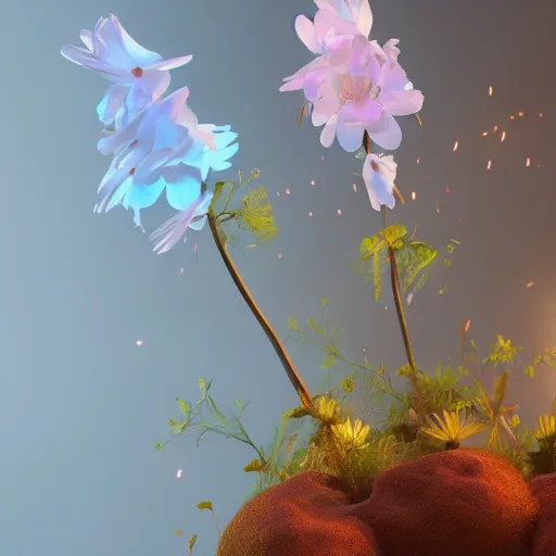 Image similar to Luminescent flower blooming at twilight, cgsociety, r /art, trending on artstation, artstationHD, octane render, highly detailed