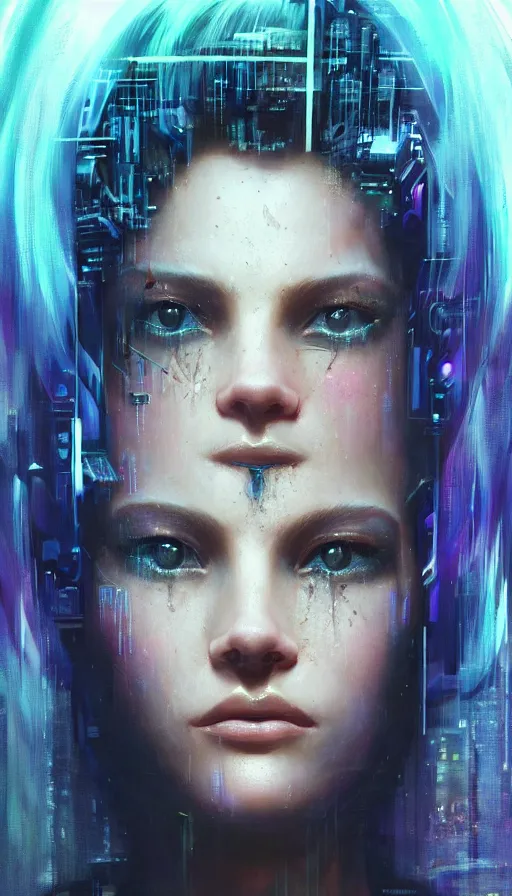 Prompt: cyberpunk, perfectly-centered-Portrait of the most beautiful women on the planet, 80s makeup, professional model, high fashion, sweaty, motherboard, insane, intricate, highly detailed, digital painting, artstation, concept art, smooth, sharp focus, illustration, Unreal Engine 5, 8K, art by artgerm and greg rutkowski and alphonse mucha