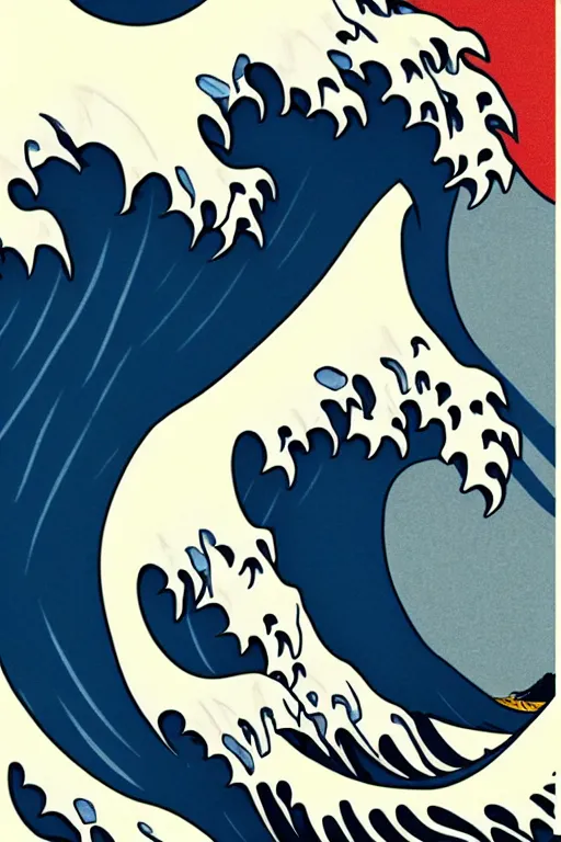 Image similar to Patrick Nagel and Shepard Fairey poster illustration of The Great Wave off Kanagawa, highly detailed, digital painting, artstation, concept art, smooth, sharp focus, illustration