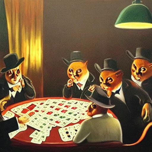 Image similar to fat cats gambling at a table with a single light overhead, dark room, smoke fills the room, roaring 2 0 s american art style