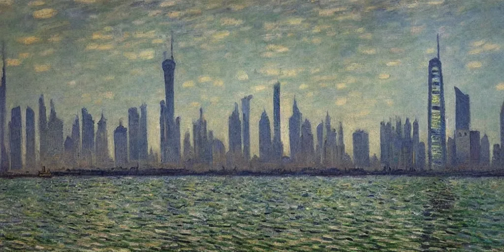 Image similar to an oil painting of the Lujiazui by Oscar-Claude Monet