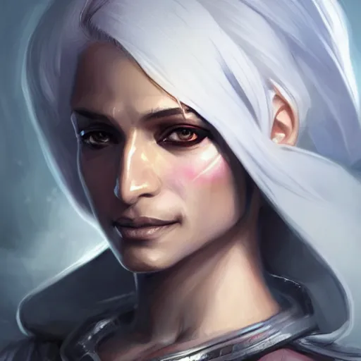 Image similar to darth alphinaud leveilleur, freida pinto, art by artgerm and greg rutkowski and magali villeneuve, portrait, highly detailed, headshot, intricate, elegant, digital painting, trending on artstation, concept art, sharp focus, illustration