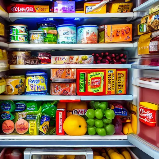 Image similar to photo of a fridge full of food, highly detailed, high quality, HD, 4k, 8k, Canon 300mm, professional photographer, 40mp, lifelike, top-rated, award winning, realistic, sharp, no blur, edited, corrected, trending