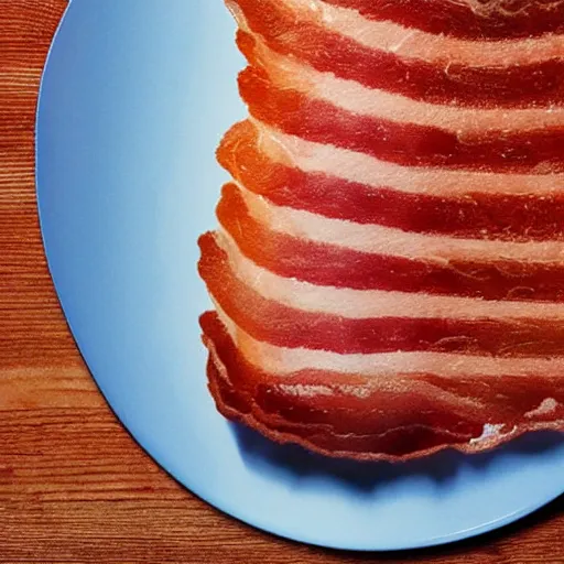 Image similar to an ultra realistic photograph of a bacon rasher on a plate, with kevin bacon's face