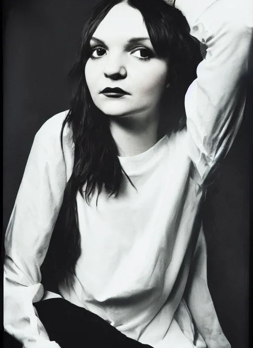 Image similar to lauren mayberry, flash polaroid photo by george hurrell,