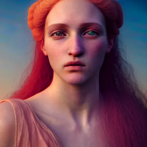 Image similar to photographic portrait of a stunningly beautiful renaissance female emo pagan in soft dreamy light at sunset, contemporary fashion shoot, by edward robert hughes, annie leibovitz and steve mccurry, david lazar, jimmy nelsson, breathtaking, 8 k resolution, extremely detailed, beautiful, establishing shot, artistic, hyperrealistic, beautiful face, octane render