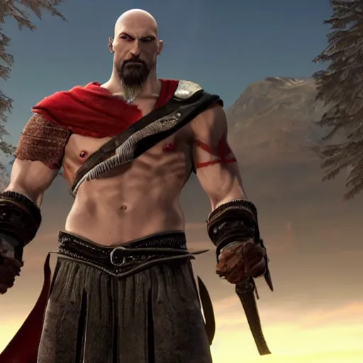 Image similar to kratos wearing hitman's suit holding double deagle