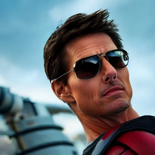 Image similar to Film still of Tom cruise as Tony stark, avengers, Iron Man, Canon EOS R3, f/1.4, ISO 200, 1/160s, 8K, RAW, unedited, symmetrical balance, in-frame