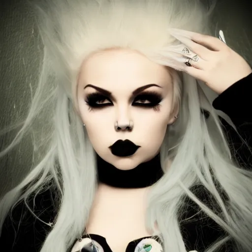 Image similar to kerli koiv as young teen girl, gothic, dark, dramatic, flawless, headshot, pinup