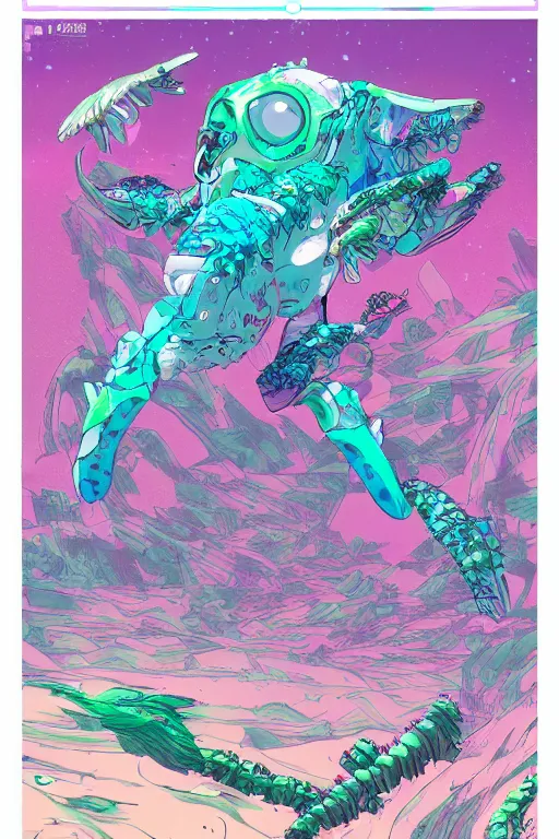 Image similar to 3 d render creature animal sushi cristal eye roots cactus fish wing elemental flush of force nature micro world fluo, that looks like it is from borderlands and by feng zhu and loish and laurie greasley, victo ngai, andreas rocha, john harris