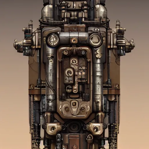 Prompt: painting of a steampunk scifi tech hardsurface, symmetric form exploration, big medium small, artstation, concept art, frank lloyd wright