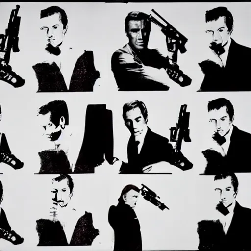 Prompt: james bond movie still by andy warhol,