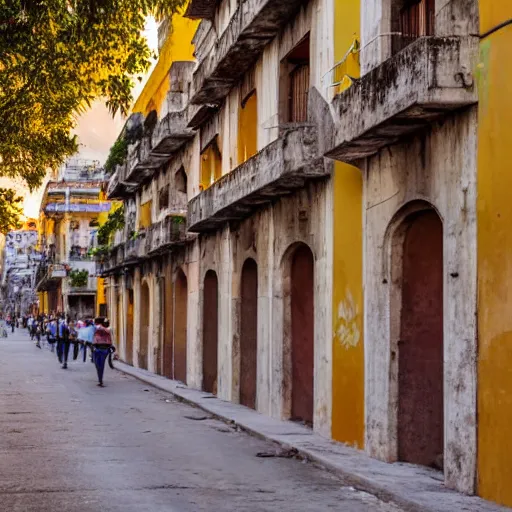 Image similar to brutalism painting of streets of Havana, Cuba, beautiful, diverse, golden hour