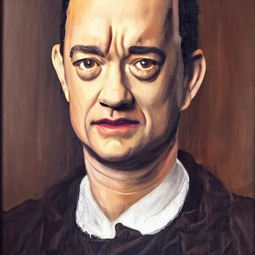 Image similar to a stunning jacobean portrait of tom hanks, oil on canvas